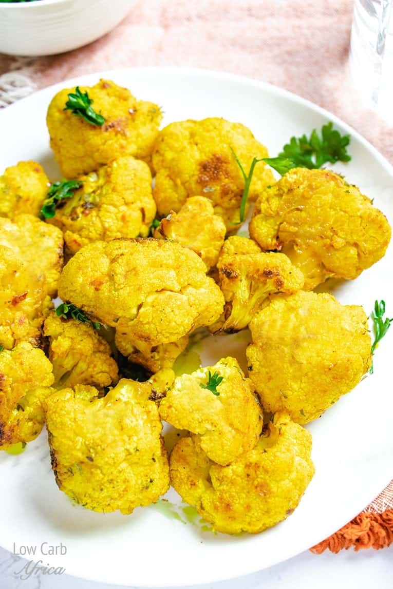 Roasted Turmeric Cauliflower on a white plate