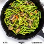 pinterest image for sauteed green beans and mushrooms