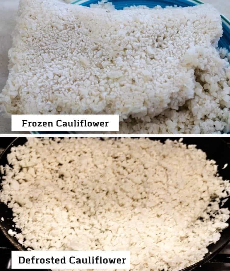 Cauliflower rice frozen and defrosted