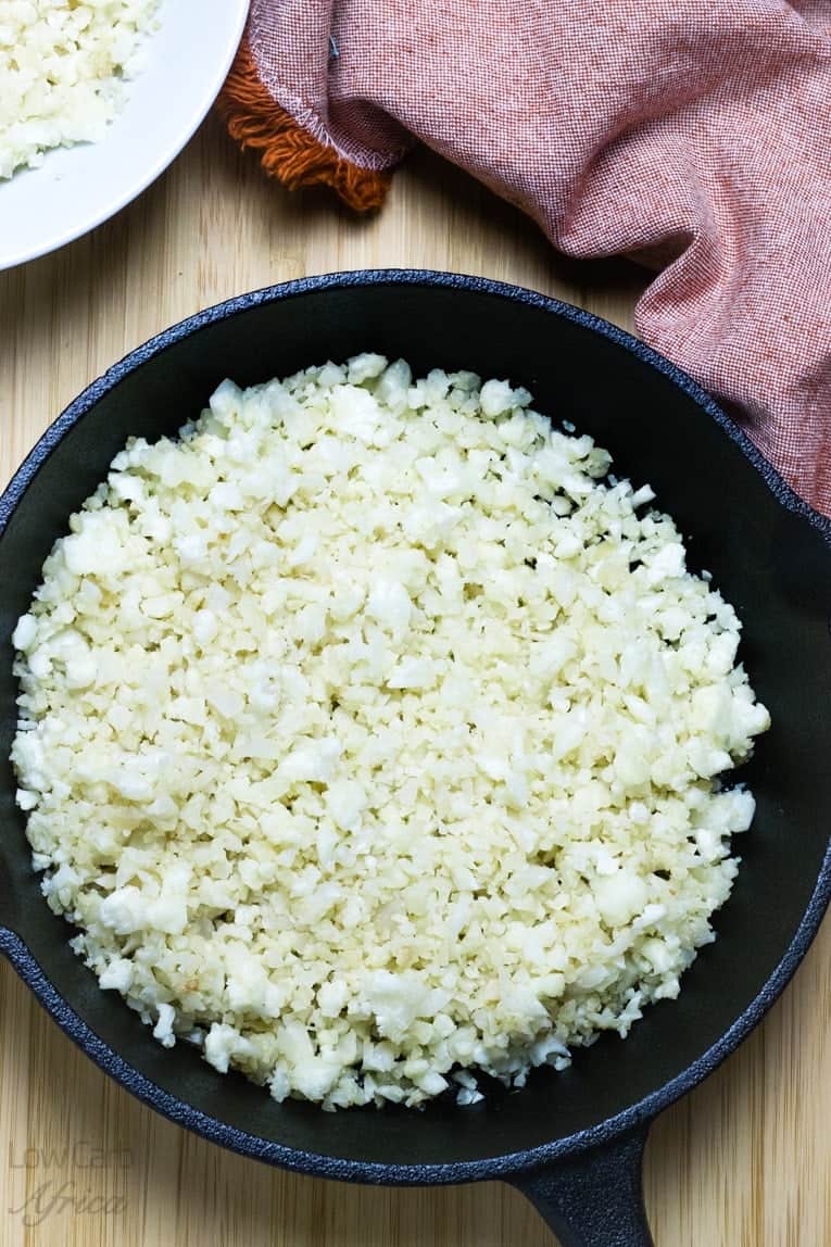 Cauliflower rice in skillet