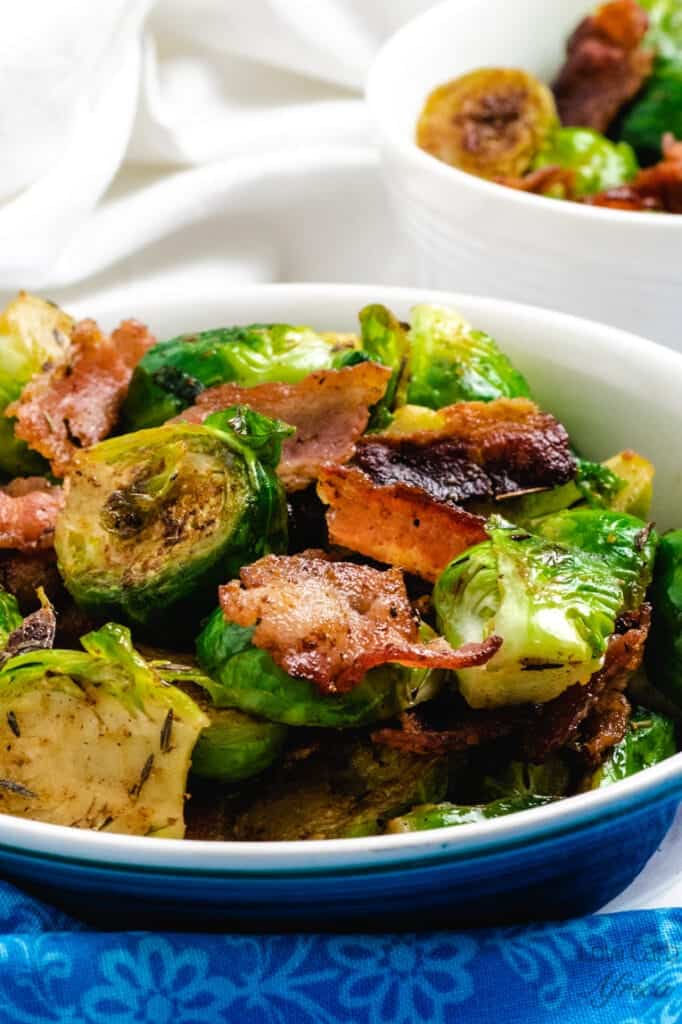 Pan Fried Brussels Sprouts With Bacon side view