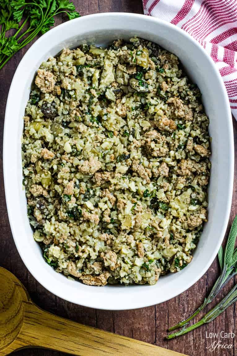 Cauliflower Rice And Sausage Stuffing is low carb keto side dish perfect for christmas or thanksgiving table, with friends and family.