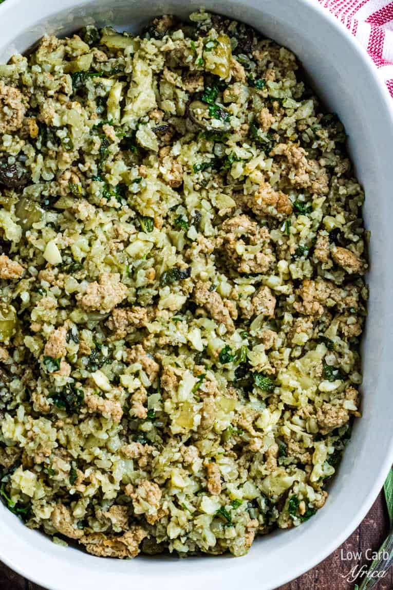 closeup image of Cauliflower Rice And Sausage Stuffing