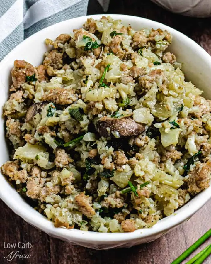 Cauliflower Rice And Sausage Stuffing featured homepage