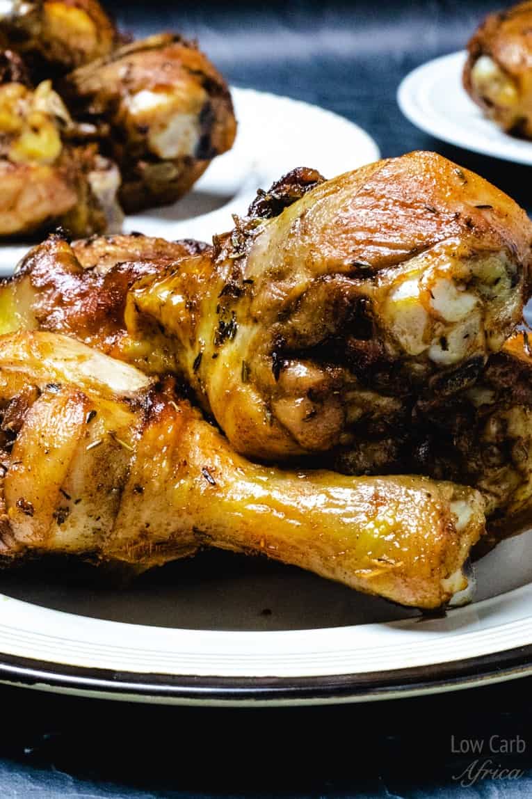 close-up of baked drumsticks showing crispy skin