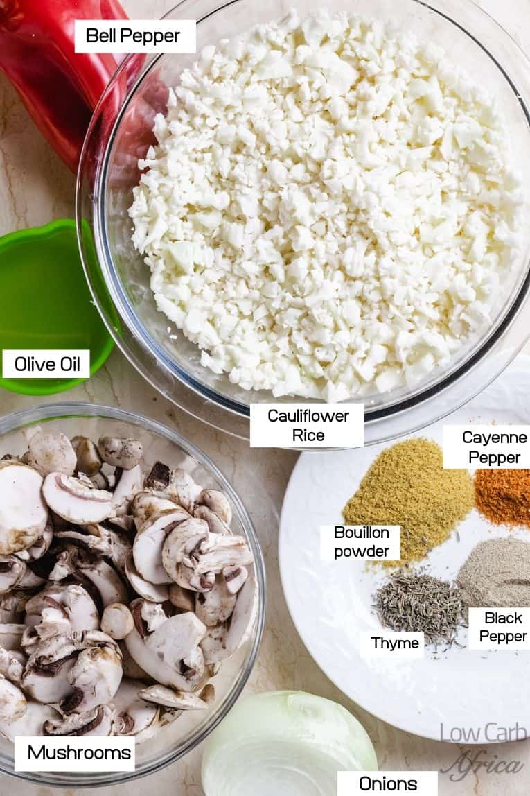 ingredients used in making Mushroom Cauliflower Rice with Peppers