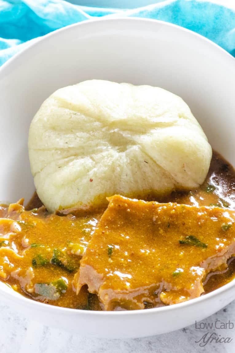 ogbono soup served with cauliflower fufu