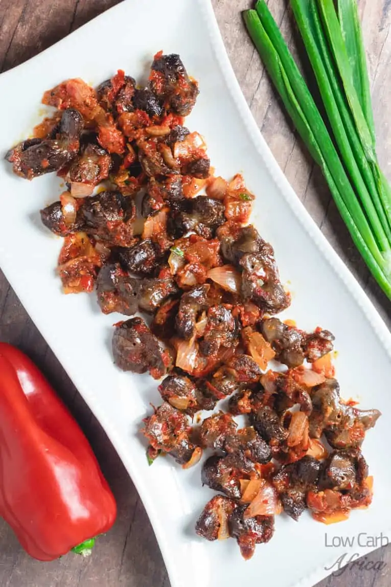 peppered gizzard finger food served on a toothpick as party food