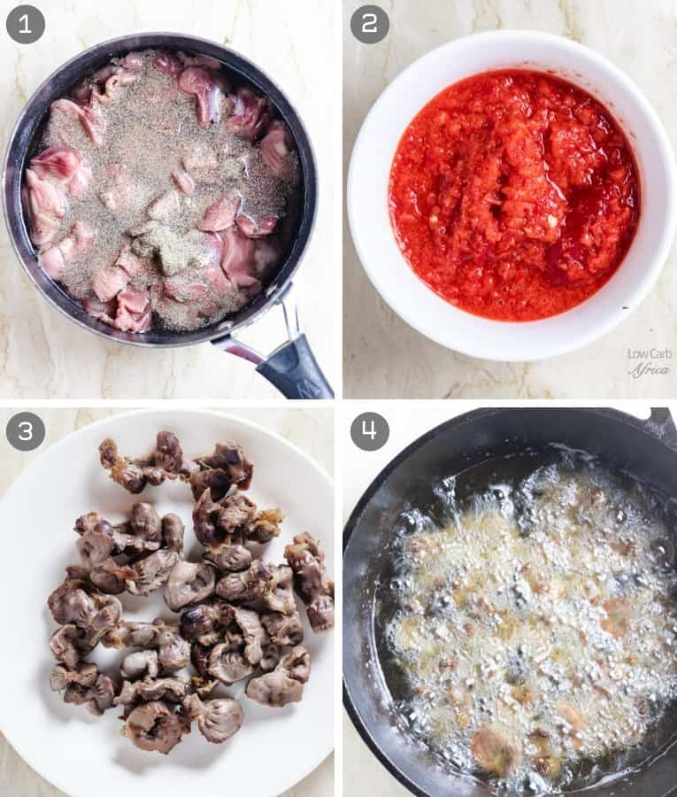 steps in making peppered gizzard