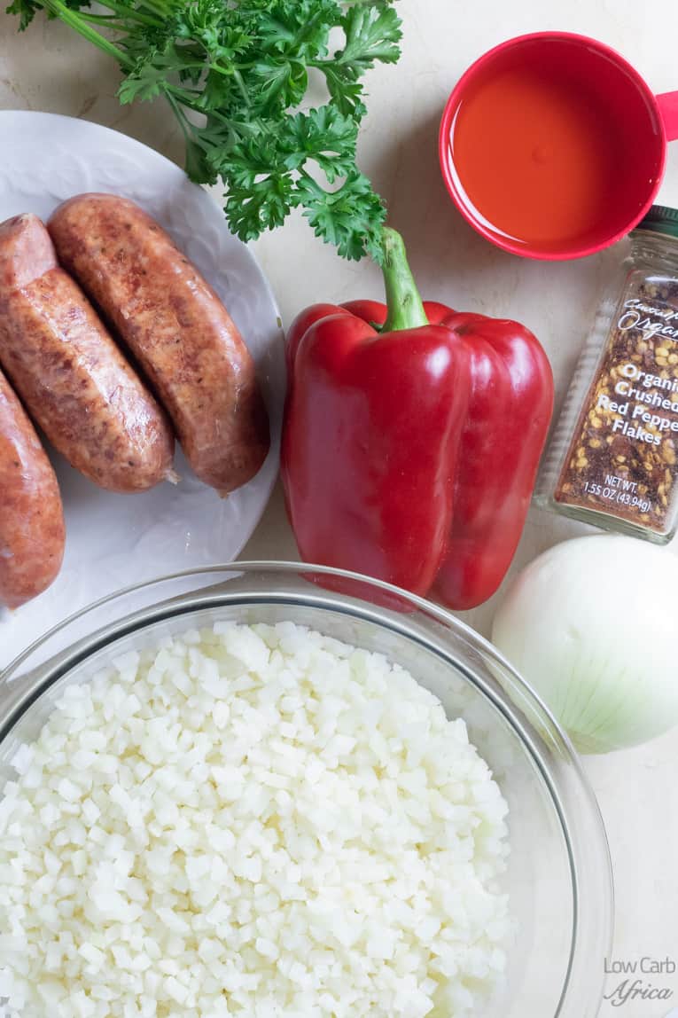 ingredients used in making cauliflower rice with sausage
