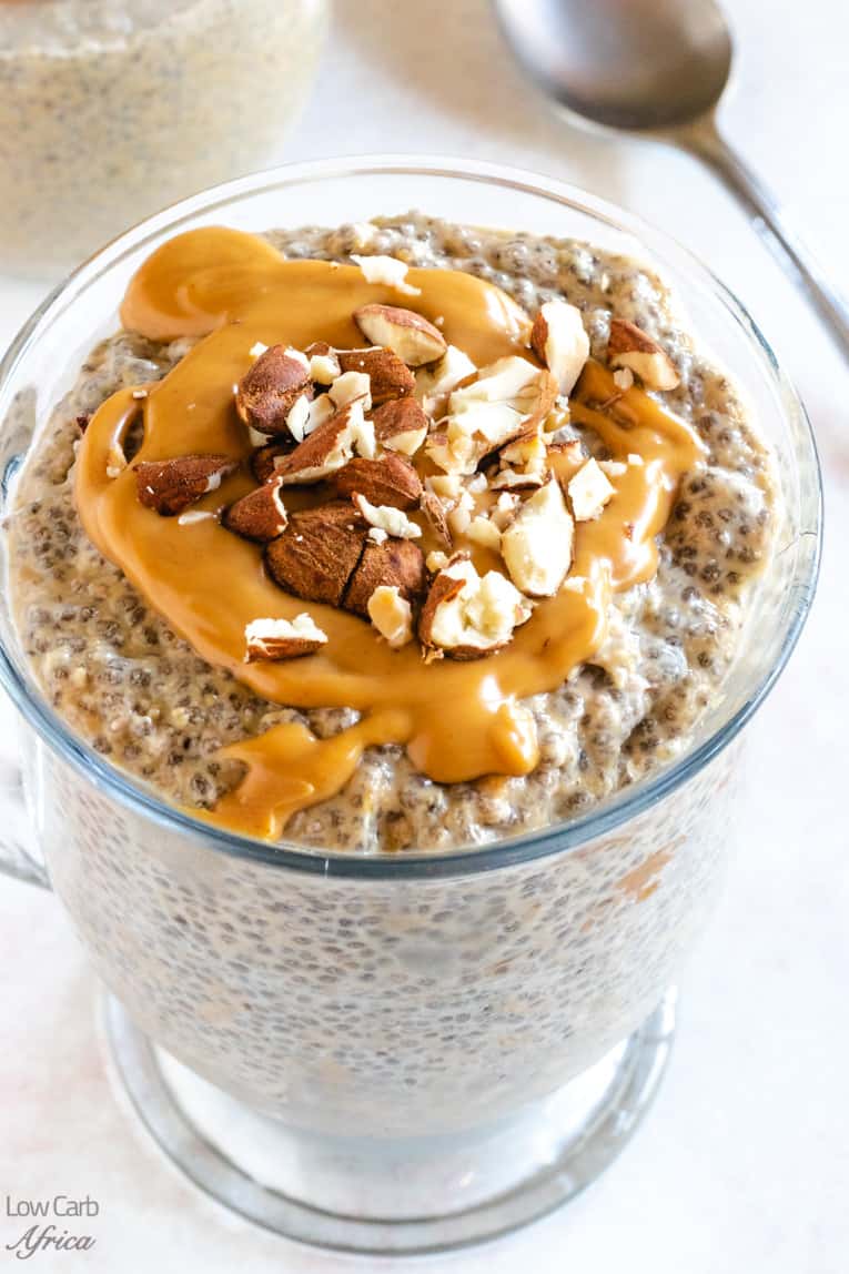 peanut butter chia pudding is a keto low carb breakfast full of fiber
