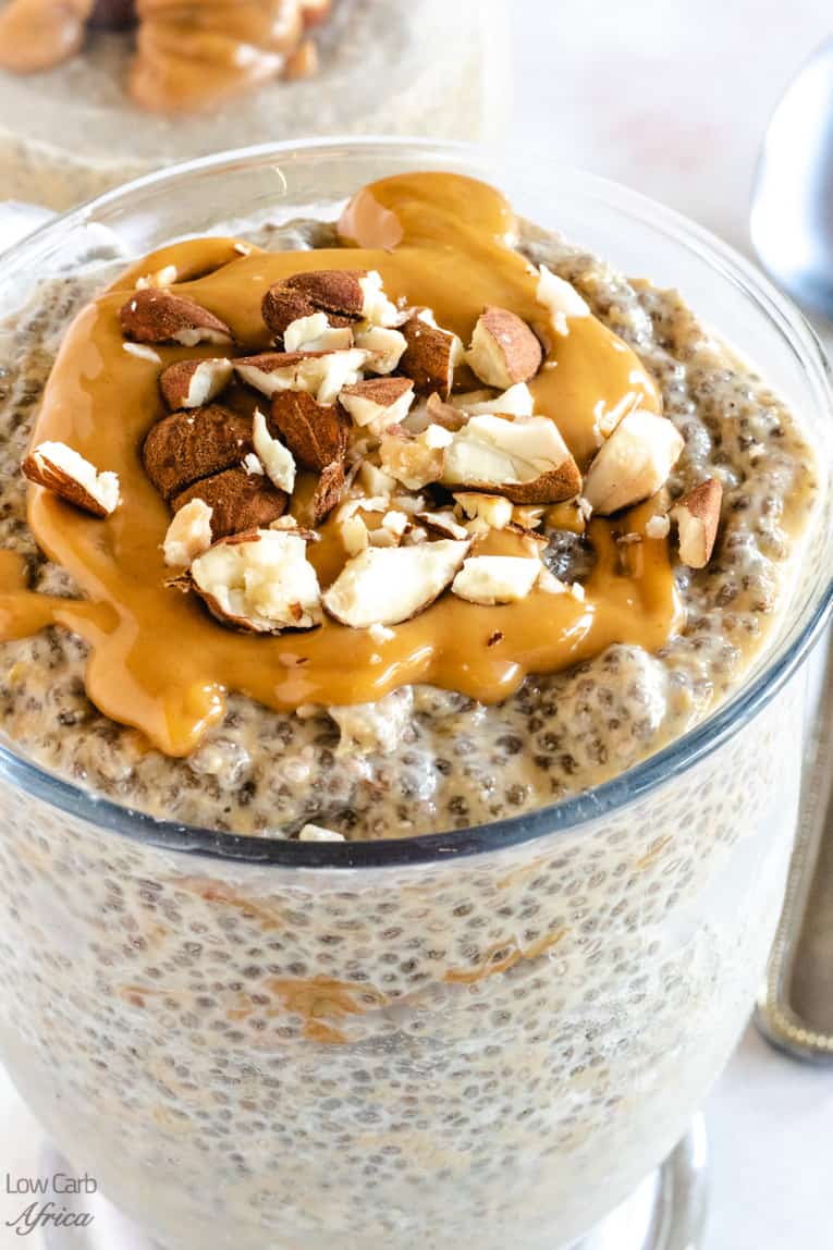 closeup image of peanut butter chia pudding