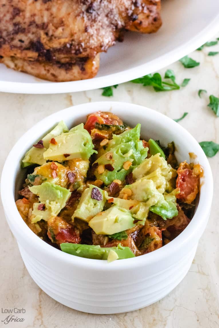 image of avocado salsa with pan seared tilapia