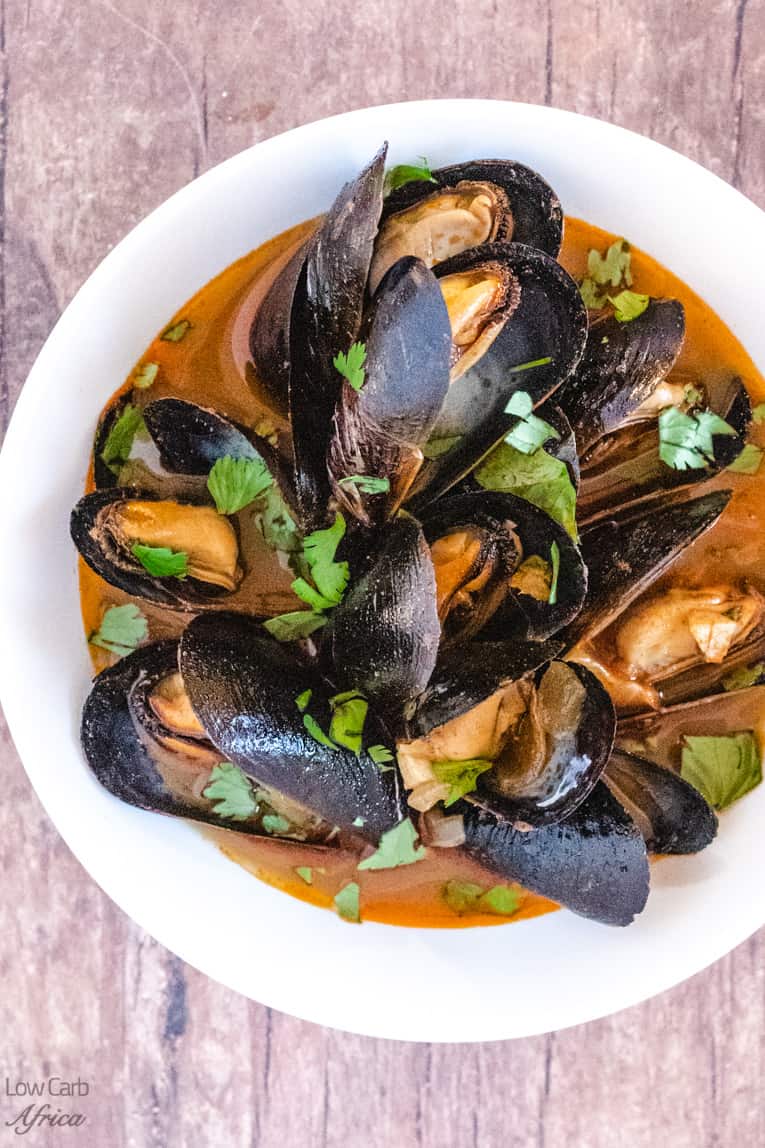top view of keto friendly mussel stew
