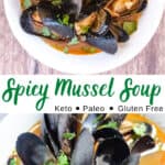 pinterest image of spicy mussel soup