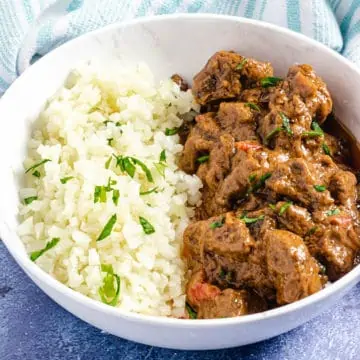 Mafe, senegalese peanut stew served with rice