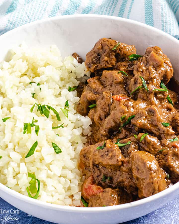 Mafe, senegalese peanut stew served with rice