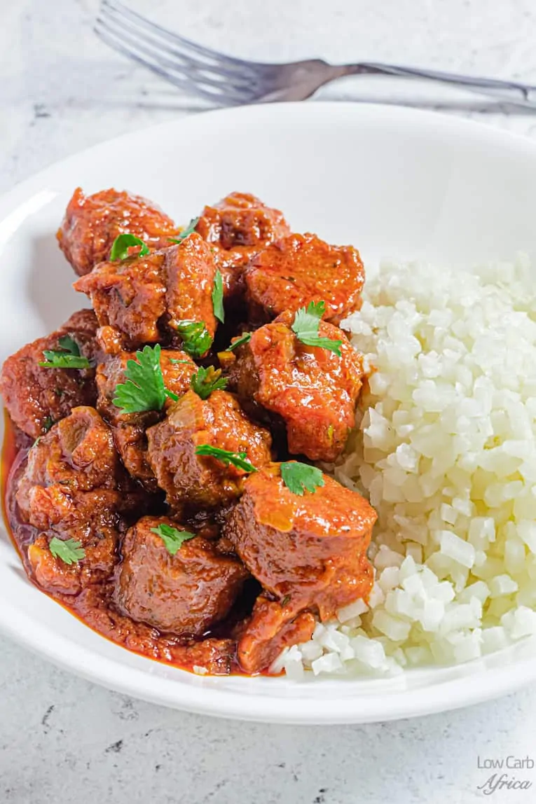 Plate of rougail with cauliflower rice