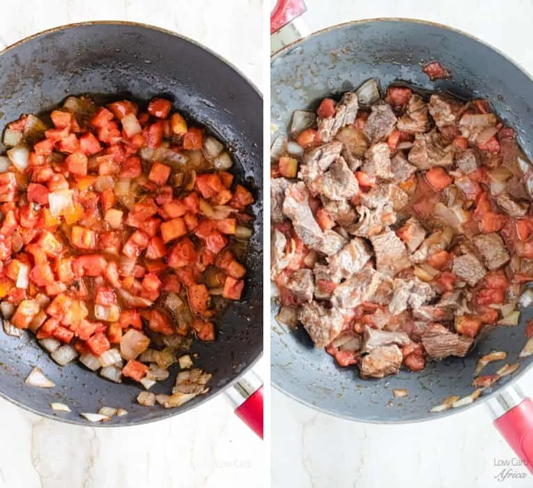 fry tomatoes with beef in olive oil