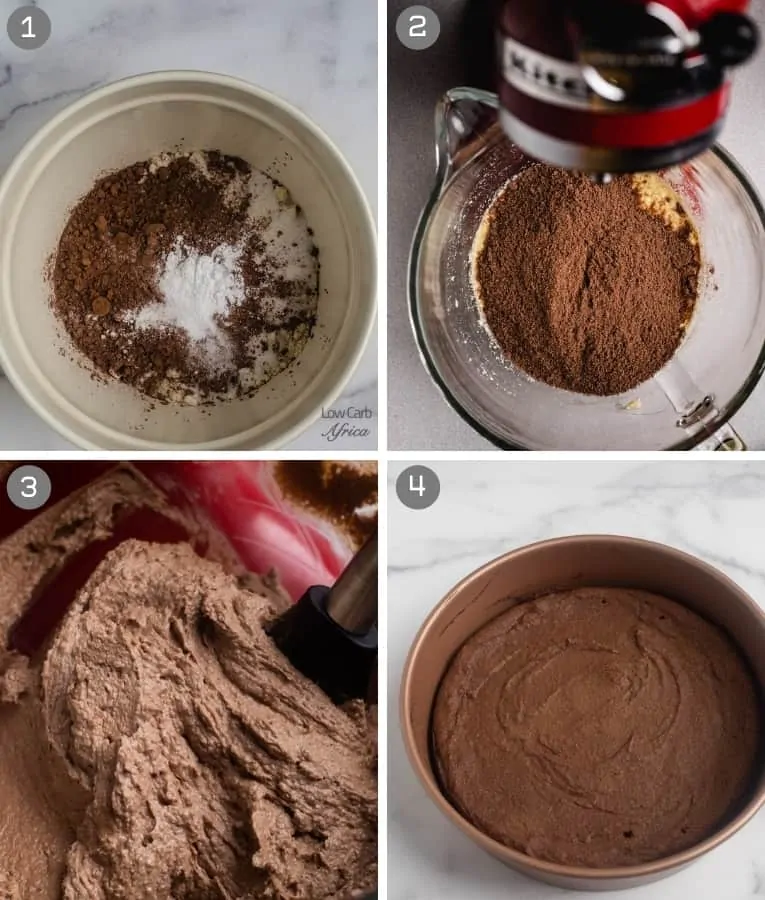 mixing ingredients to make a keto chocolate cake