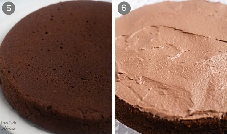 before and after frosting a chocolate cake