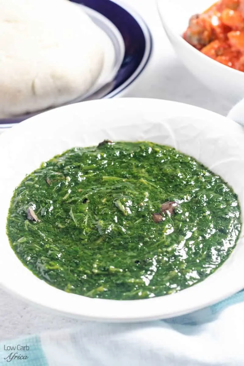 plate of jute leaves soup with fufu