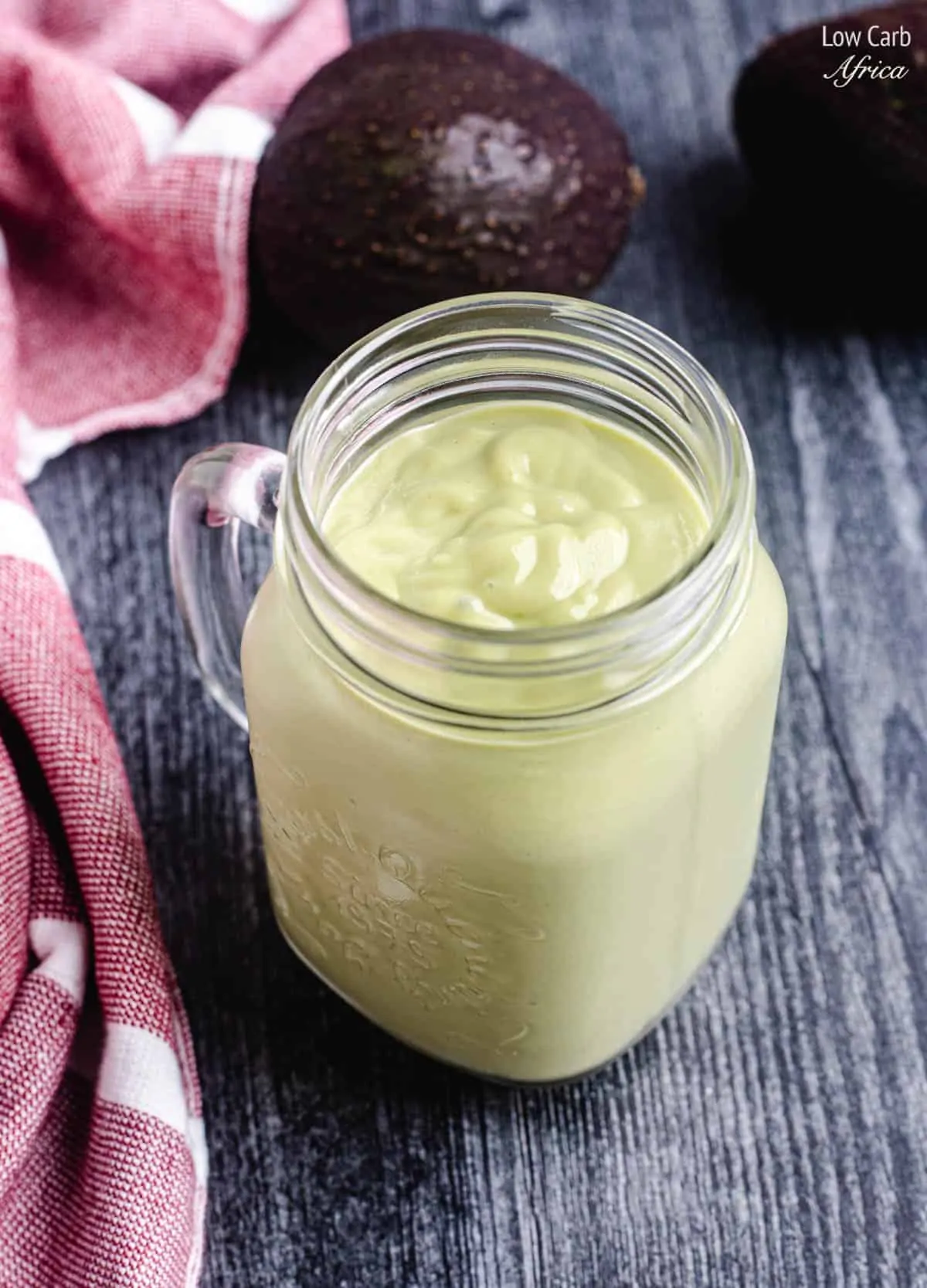 low carb healthy Avocado Smoothie in a jar.