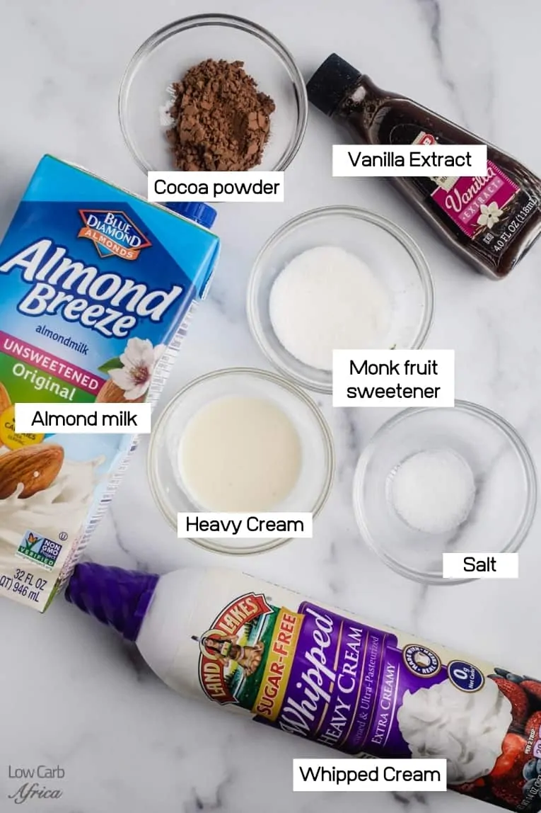 image of almond milk, monk fruit sweetener, heavy cream