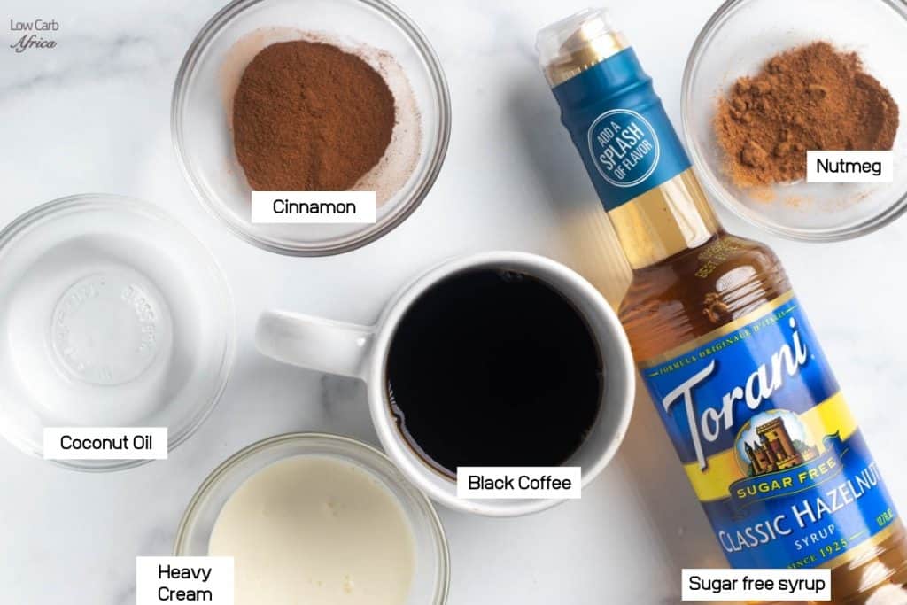 picture of coffee, keto sweetener, coconut oil