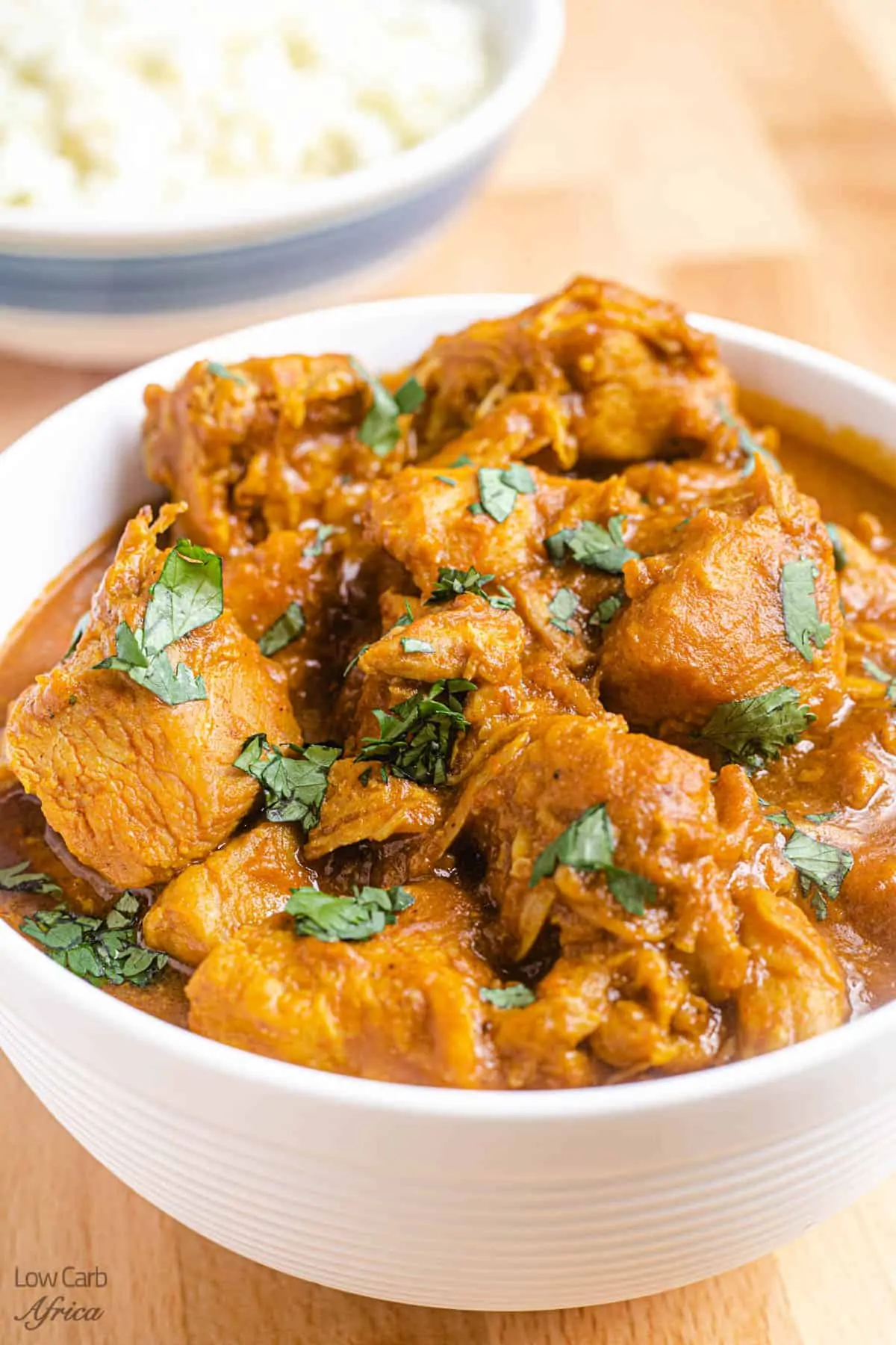 image of pumpkin chicken curry on a plate with cilantro.
