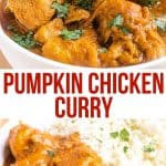 pinterest image of pumpkin chicken curry