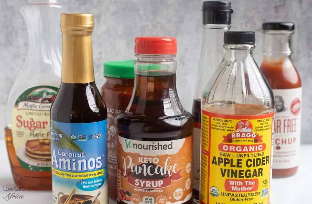 keto condiments, keto syrup, coconut aminos