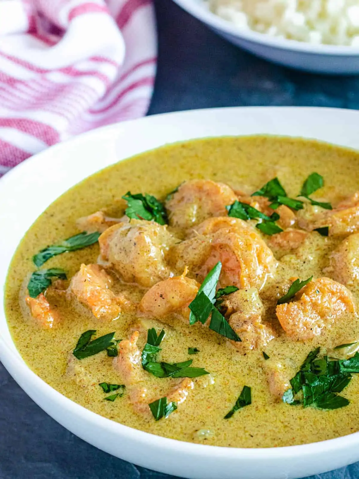 keto shrimp curry on a white plate