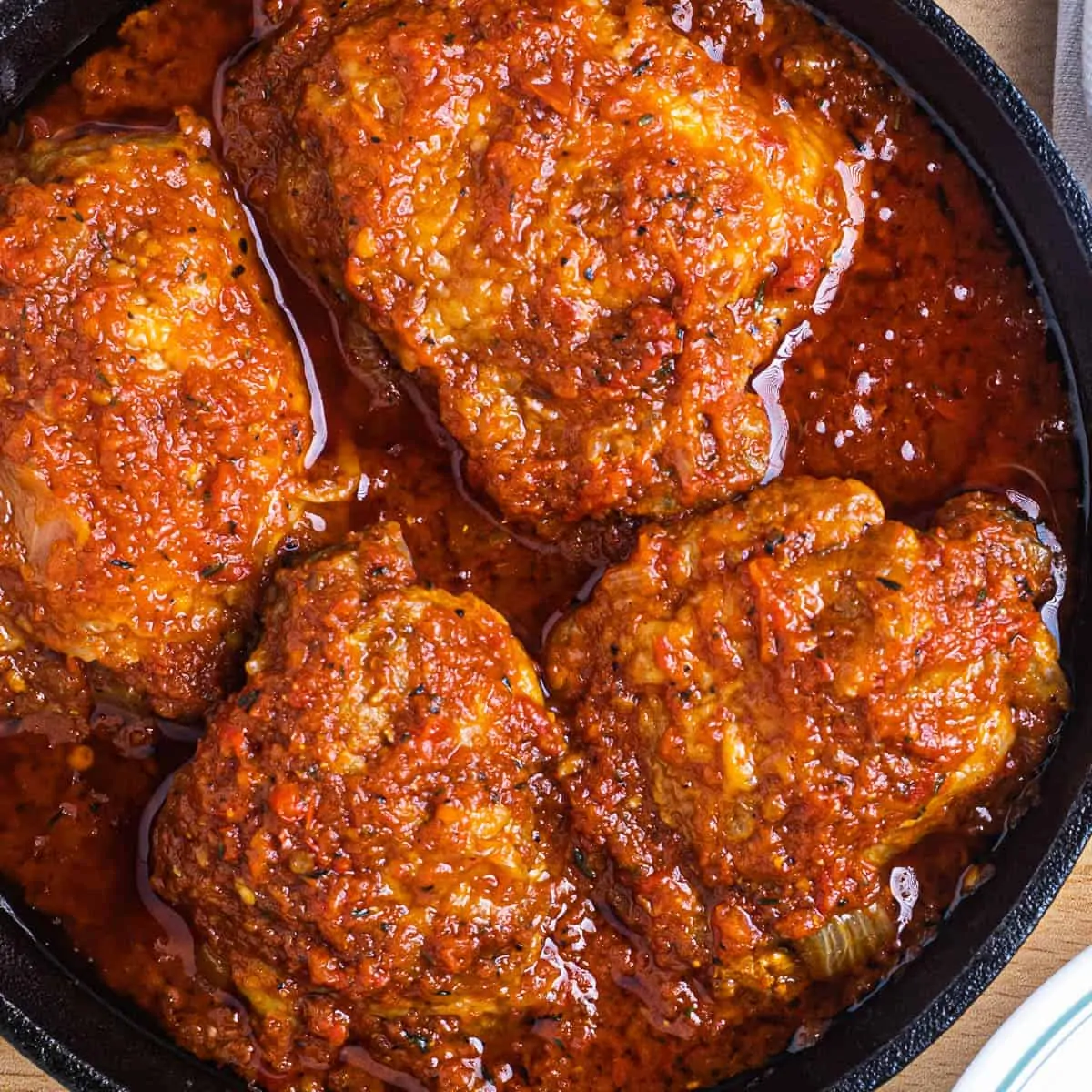 closeup image of chicken stew in a skillet