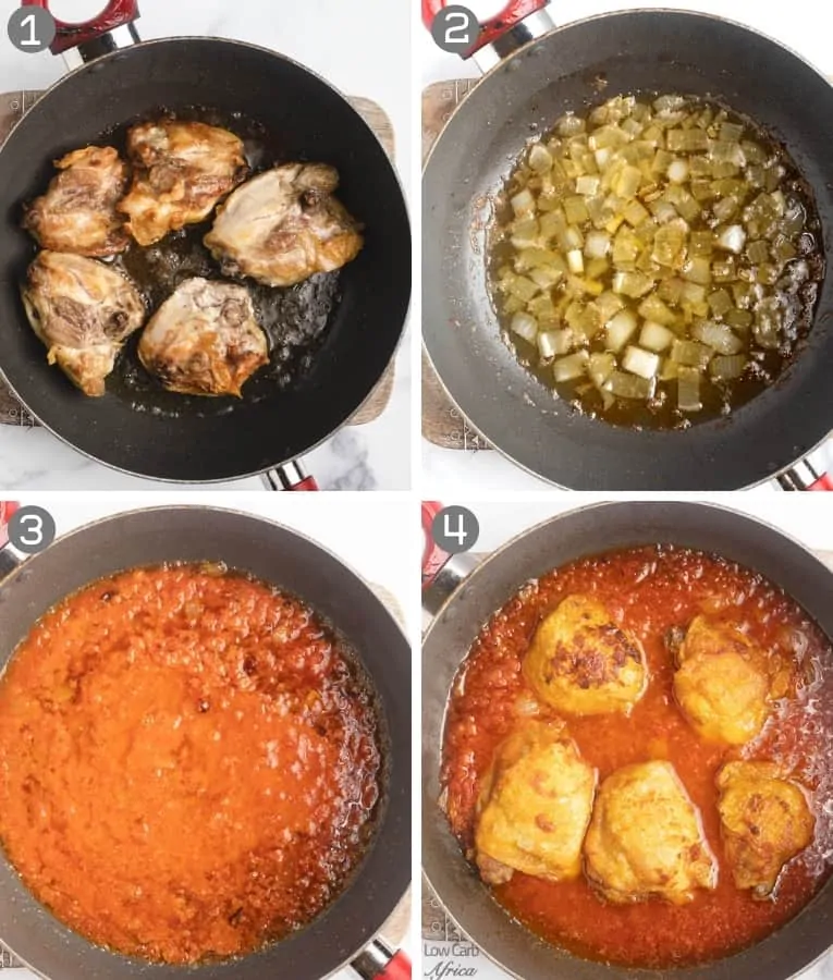 step by step collage on how to make chicken stew