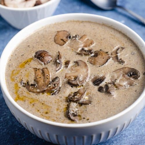 mushroom soup in a white bowl