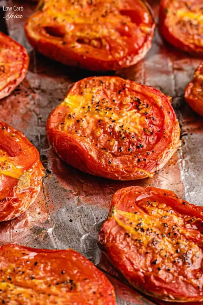 fire roasted tomatoes on a tray
