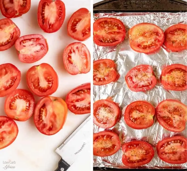 steps showing how to roast tomatoes