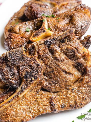 air fyrer lamb chops on a white plate
