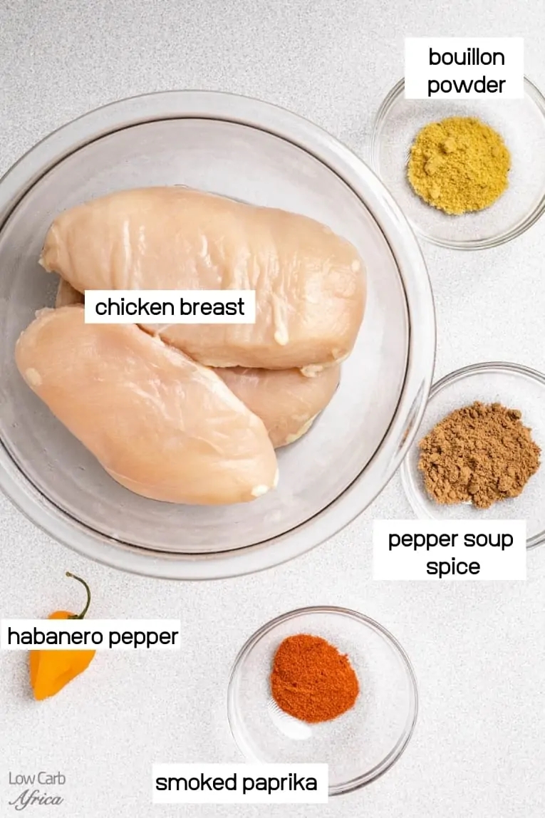 ingredients showing chicken breast and spices