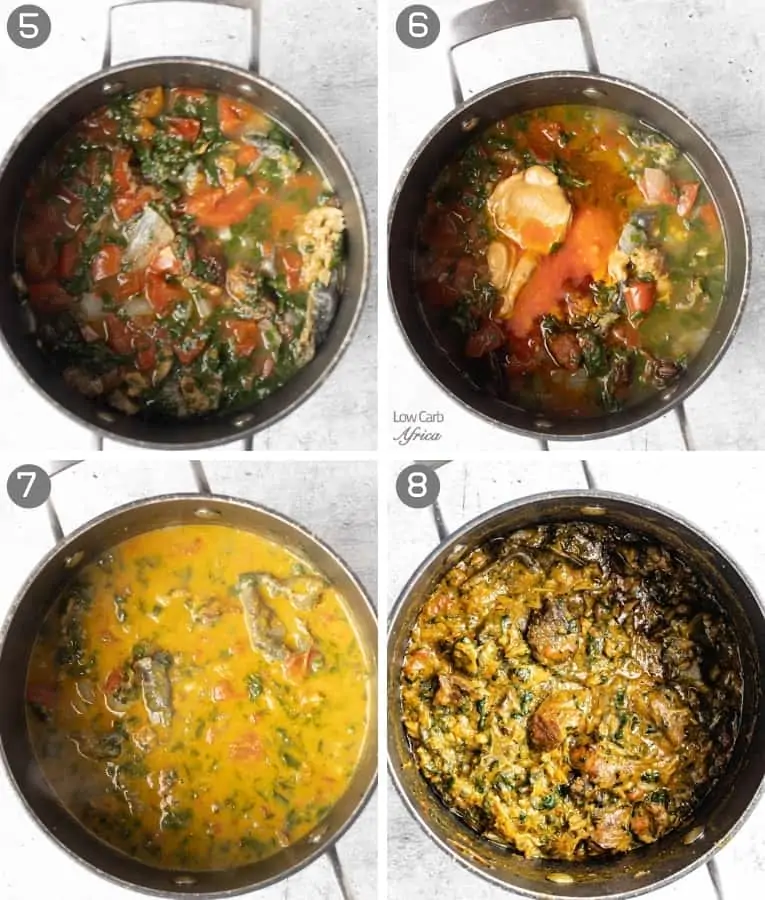 collage showing steps to making congolese spinach stew