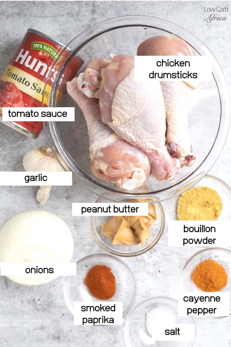 image of chicken, tomato sauce, peanut butter