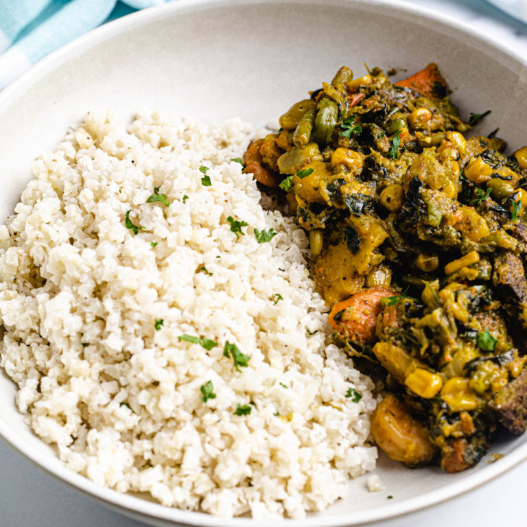 coconut cauliflower rice on a plate