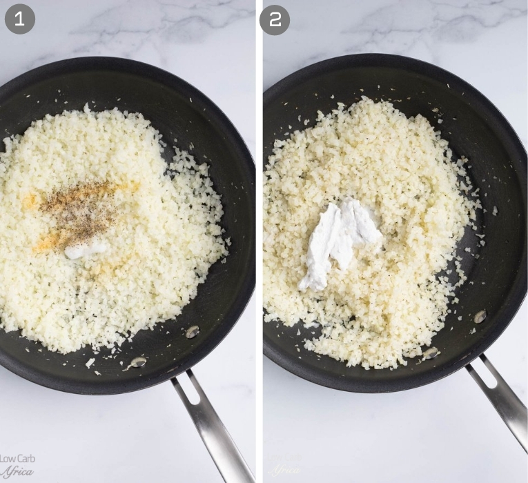 cauliflower rice in a pan
