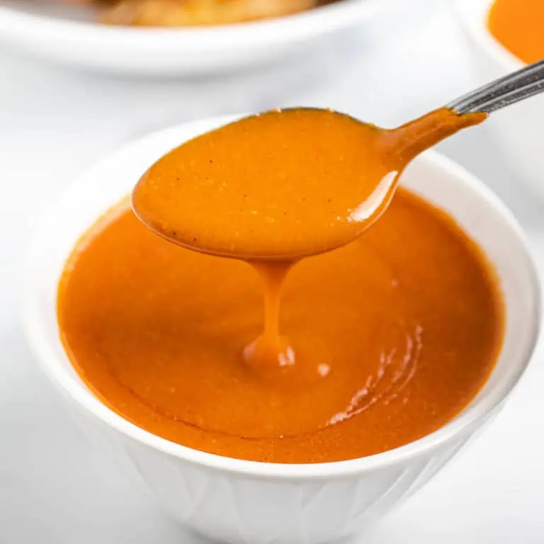 keto buffalo sauce on a spoon