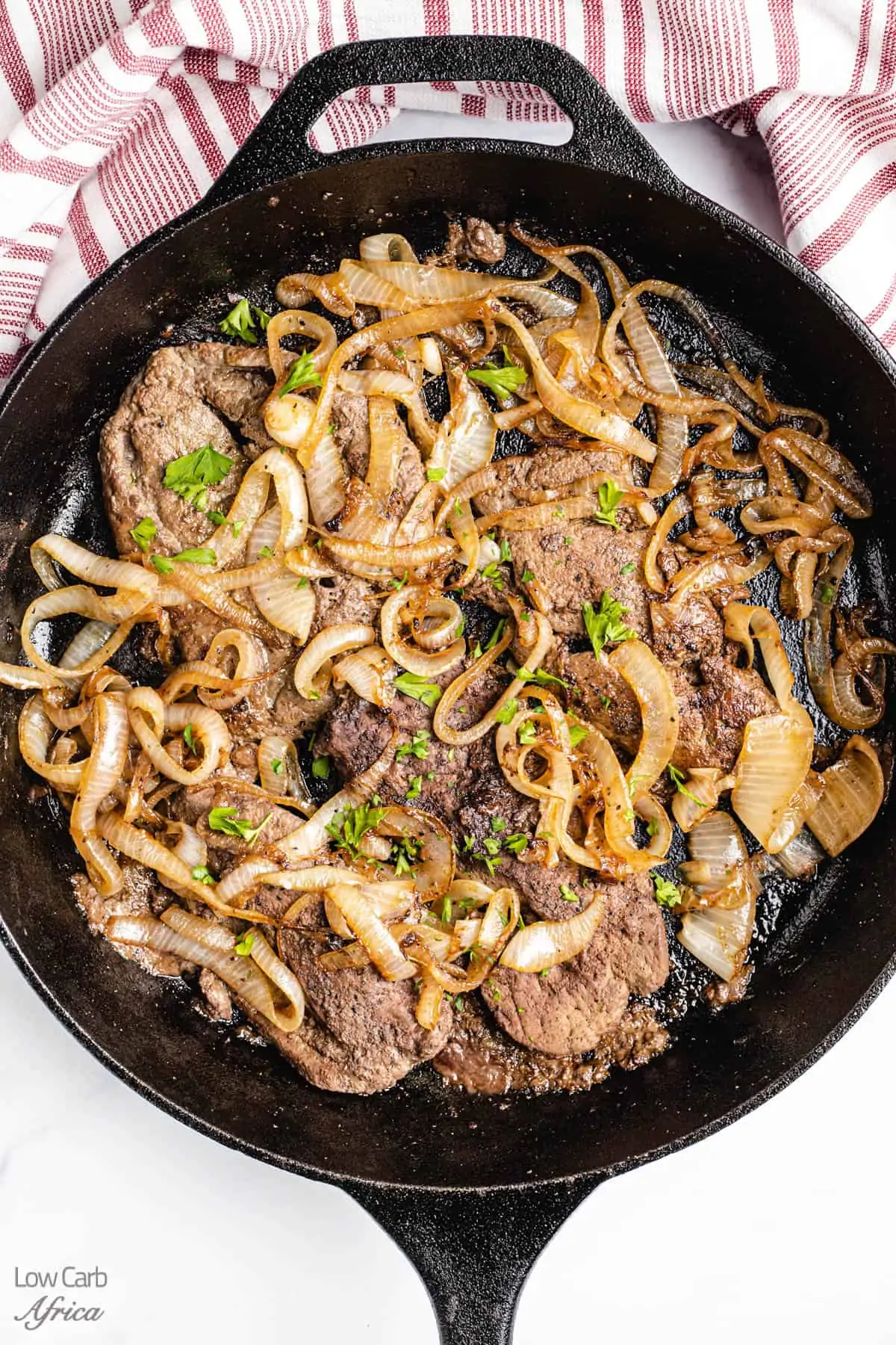 Beef liver recipe in a pan.