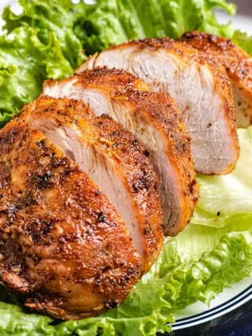 Ninja Foodi Turkey Breast on a bed of lettuce