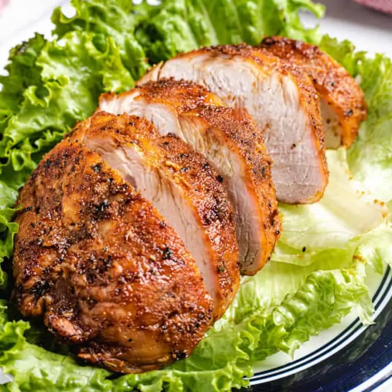 Ninja Foodi Turkey Breast on a bed of lettuce