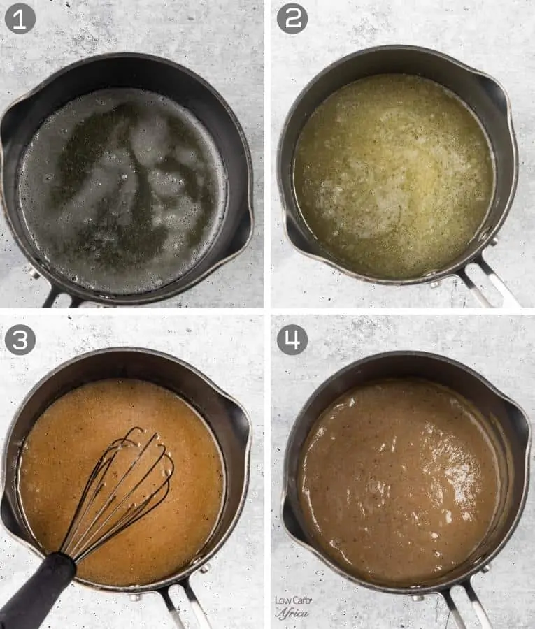 steps on making keto gravy recipe in a medium saucepan.