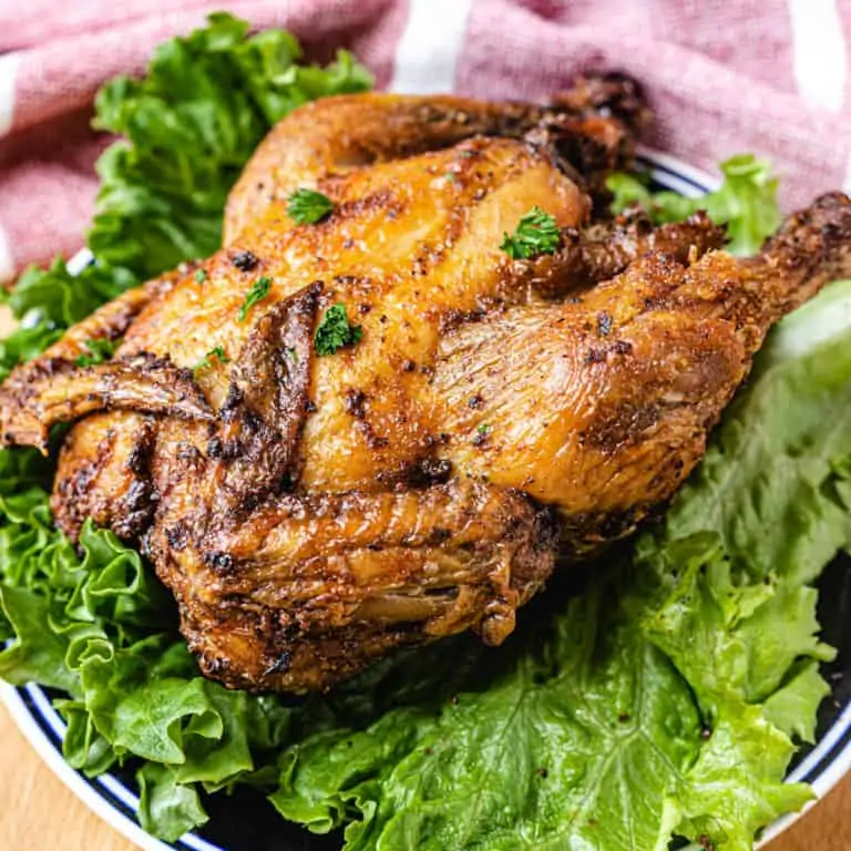 small cornish hen on a bed of lettuce